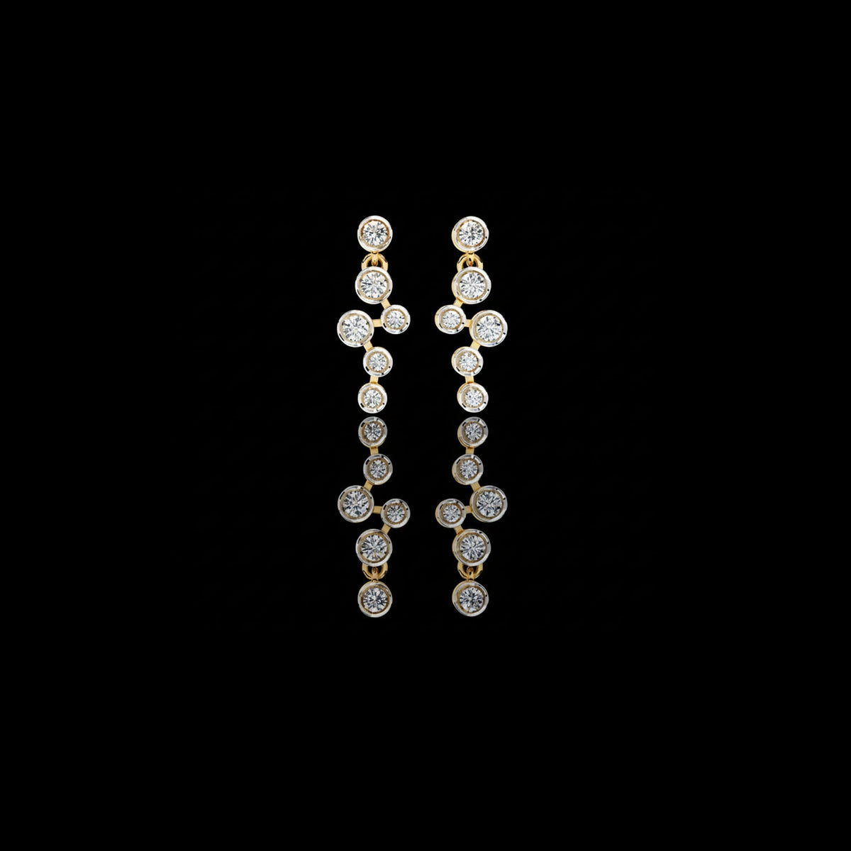Sophisticated Multi Round Bezel Lab Diamond Drop Earrings in Gleaming Gold Finish