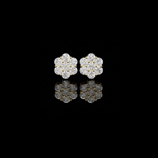 Floral Lab Diamond Cluster Stud Earrings with Brilliant Round Cut Sparkle
