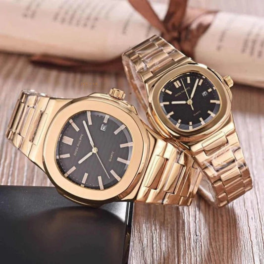 Golden Legacy Luxury His & Hers Watch Collection Black Dial Gold Bracelet Edition with Timeless Prestige