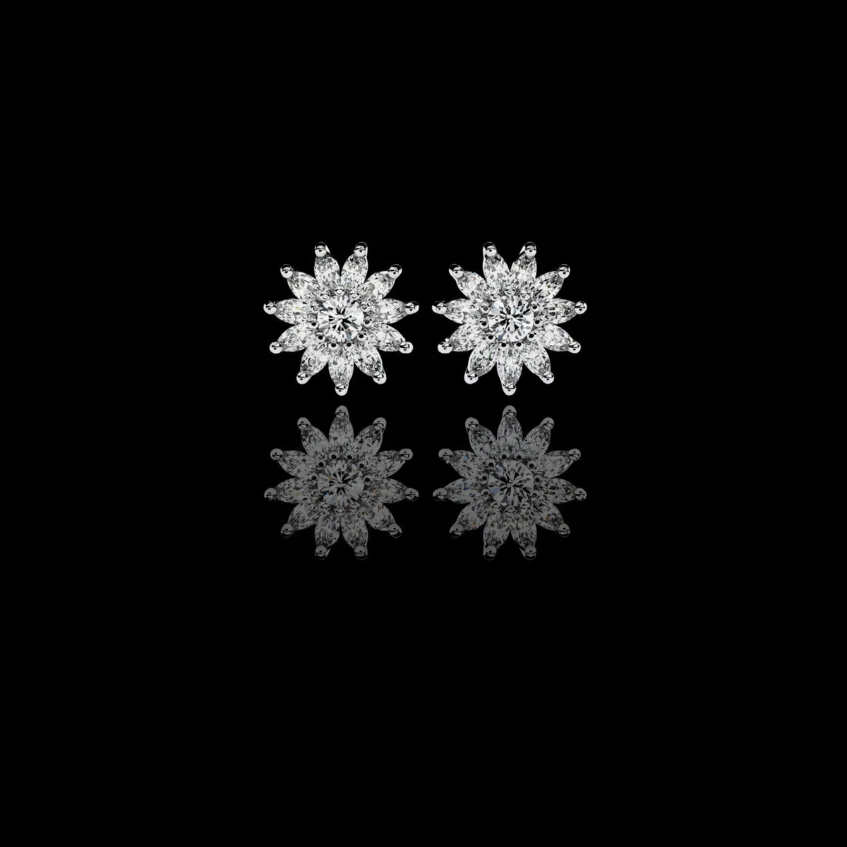 Floral Lab Diamond Marquise Cluster Stud Earrings with Round Center