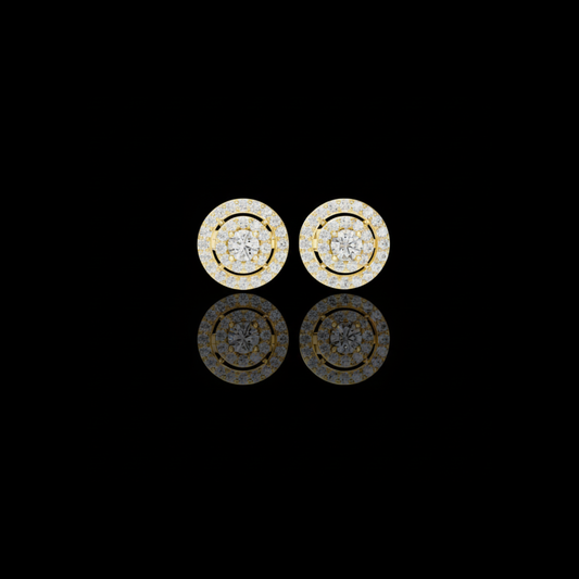 Round Moissanite Diamond Double Halo Cluster Post Earring