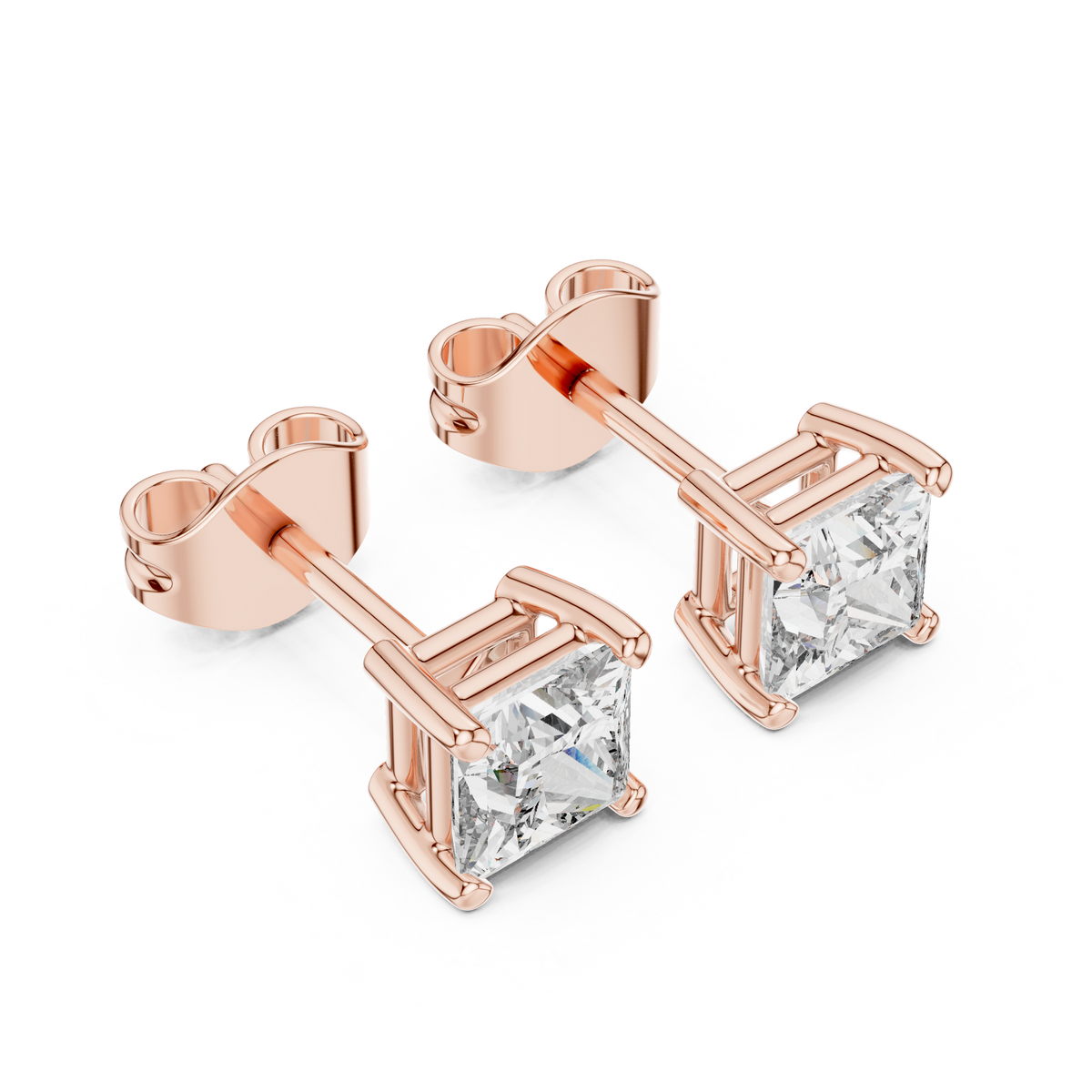 Signature Princess Cut Moissanite Diamond Stud Earrings Premium Square Design - View 3