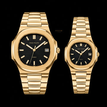 Ivevar Golden Legacy Luxury His & Hers Watch Collection Black Dial Gold Bracelet Edition with Timeless Prestige
