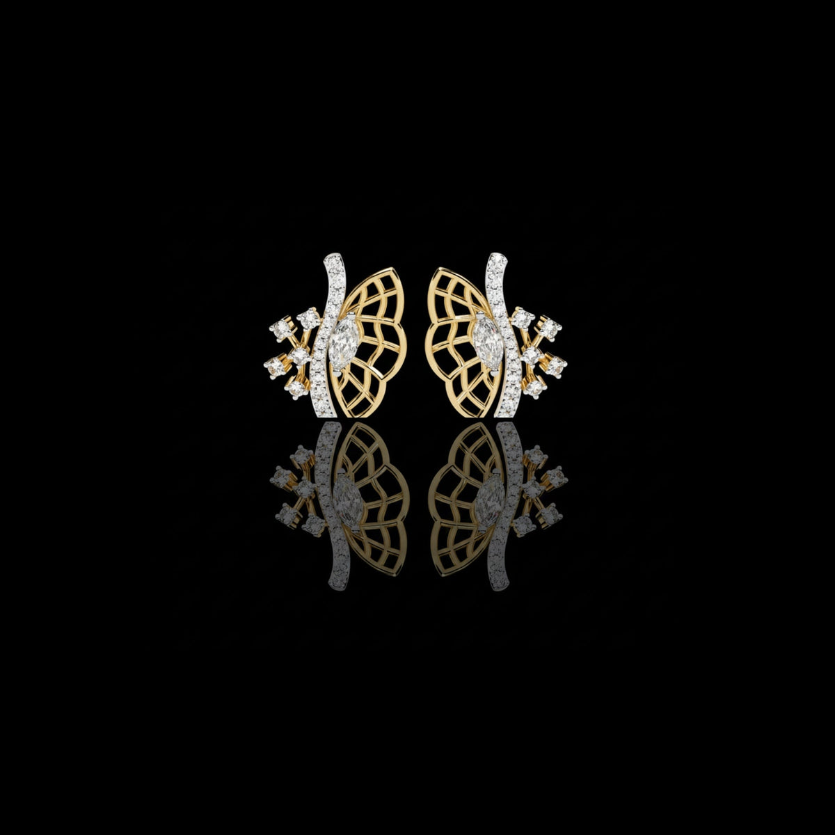 Butterfly Grace Lab Diamond Marquise Cut Stud Earrings with Round Side Stones