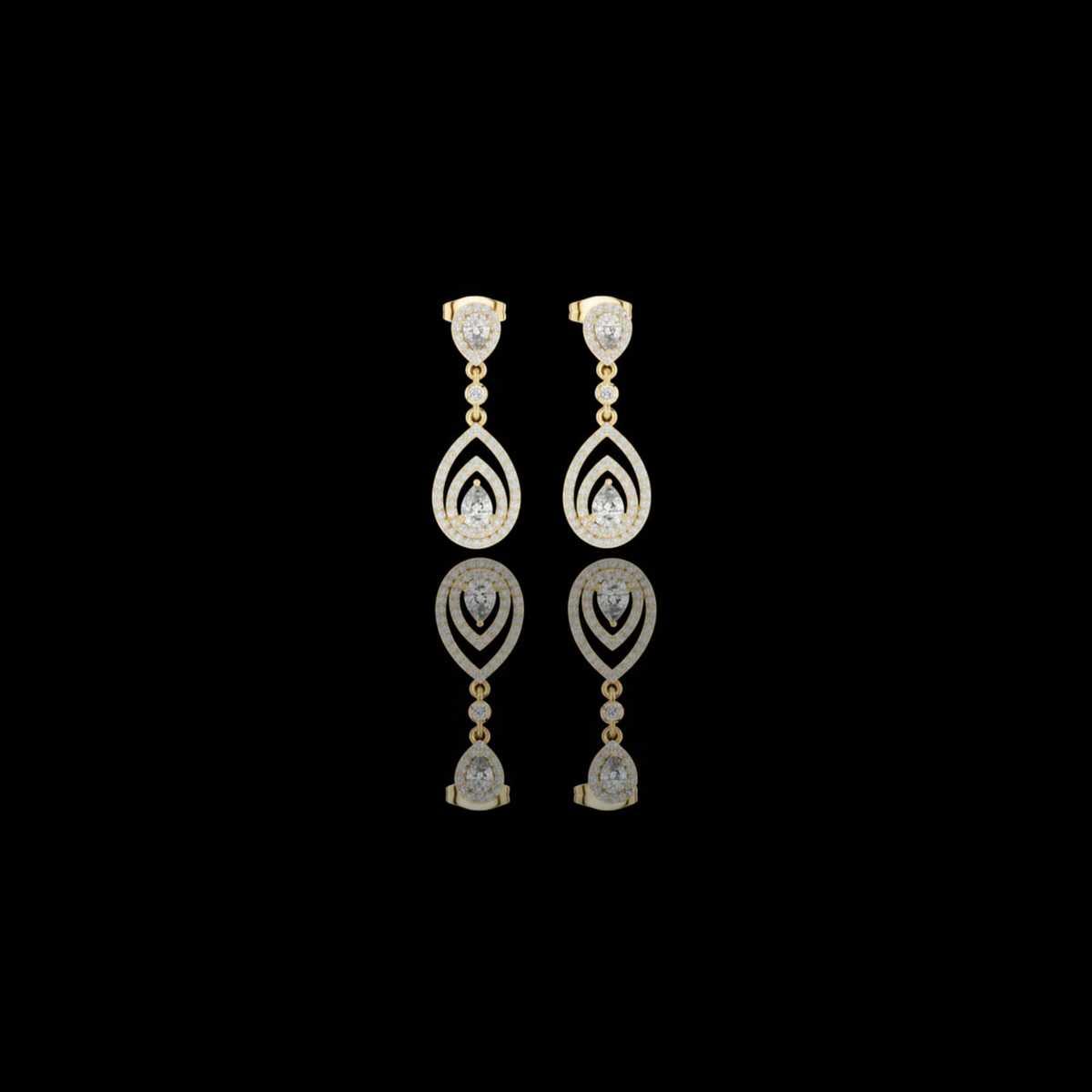 Interlinked Pear Cut Lab Grown Diamond Floating Halo Drop Earring