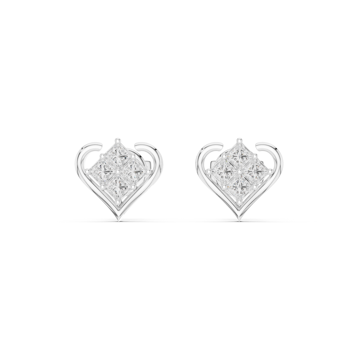 Crown Collection Heart Shaped Princess Lab Diamond Stud Earrings - View 3