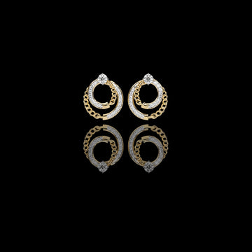 Double Circle Lab Diamond Round Stud Earrings with Pavé Chain Detail