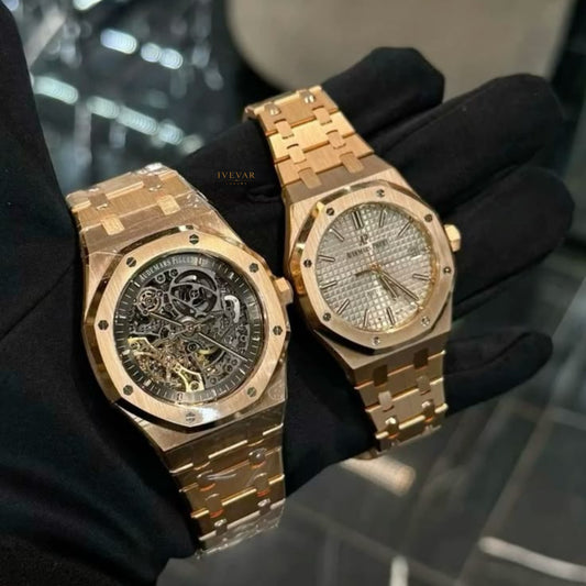 Rose Majesty Skeleton Luxury His & Hers Watch Collection Open Heart Mechanical Artistry in Rose Gold Elegance
