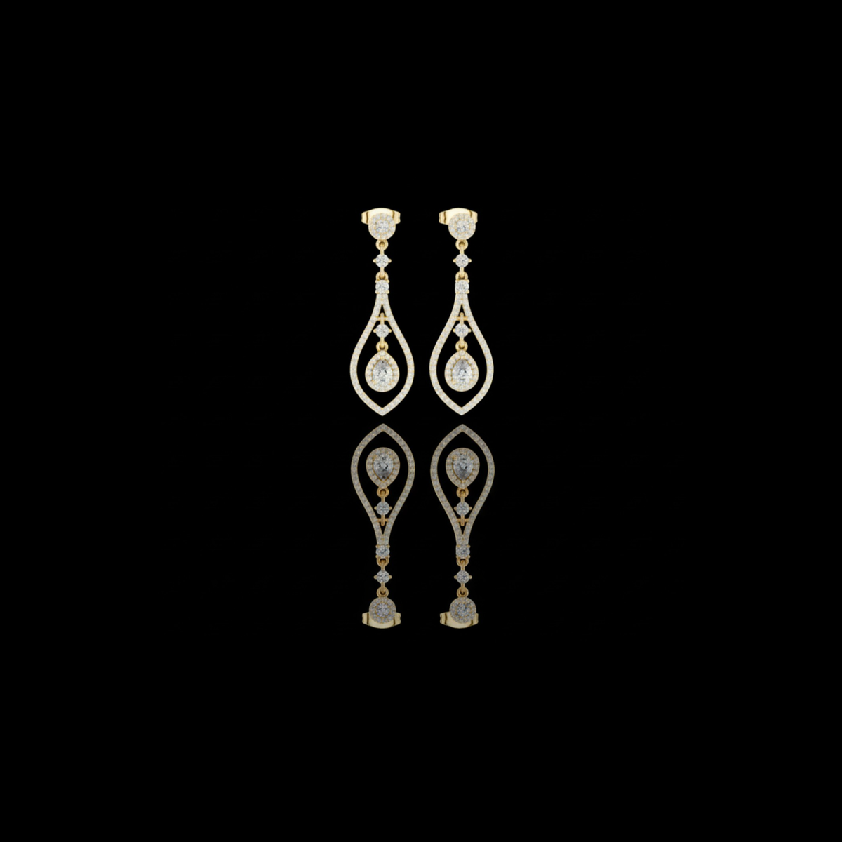 Hexagonal Double Halo Round Lab Grown Diamond Geometric Stud Earring