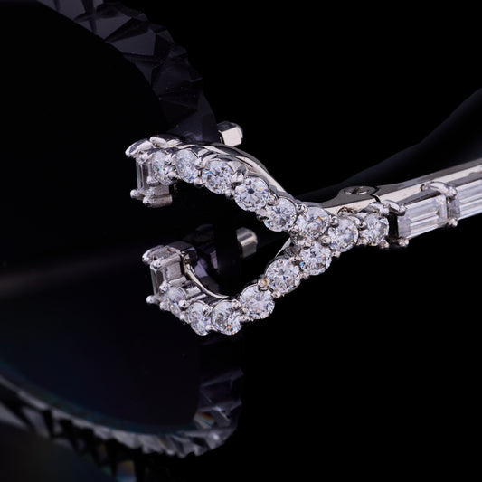 Premium Diamond Detail Sunglasses with Rimless Lenses and Elegant Crystal Accents
