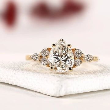 Pear Cut Cluster Setting Lab Diamond Engagement Ring
