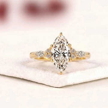 Marquise Cut side Lab Diamond Engagement Ring