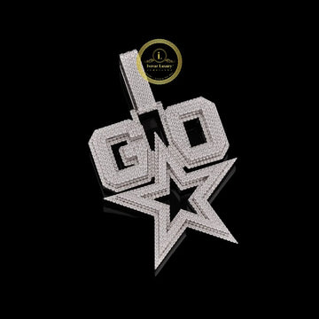 Custom Iced-Out White Gold Finish "GO" Star Pendant Featuring Shimmering Round Cut Lab Diamonds By Ivevar