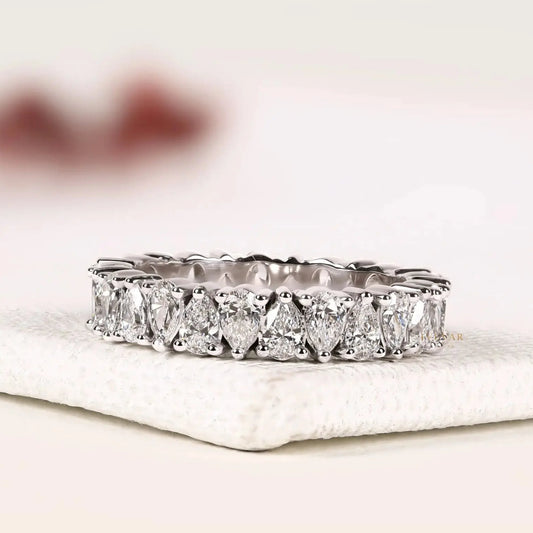 Pear Cut Moissanite Diamond Full Eternity Band Ring