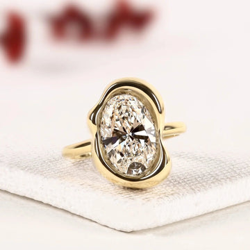 Oval Cut Freeform Bezel Lab Diamond Engagement Ring