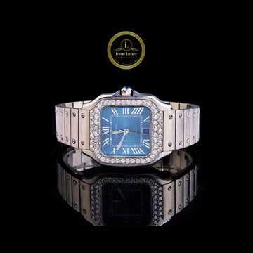 Custom Diamond Bezel Wristwatch with Blue Roman Dial By Ivevar