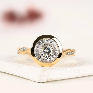 Bezel Set Round Cut Moissanite Diamond Twisted Pave Band Ring