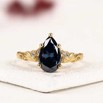 Pear Cut Blue Sapphire Moissanite Diamond Ring Wedding Band
