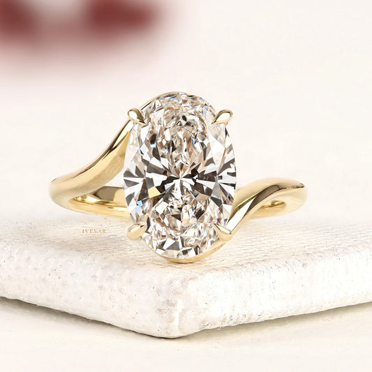 Oval Cut Lab Diamond Bypass Ring With Twisted Band