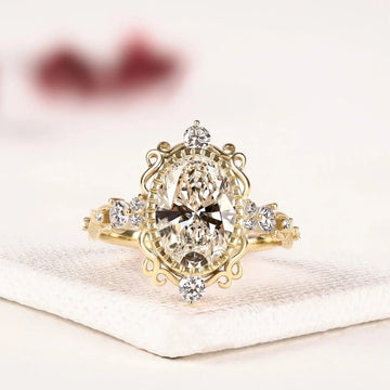 Vintage Oval Cut Filigree Halo Lab Diamond Engagement Ring