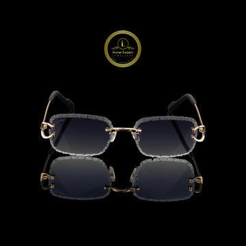 Rimless Rectangular Sunglasses with Frosted Crystal-Cut Blue Gradient Lenses