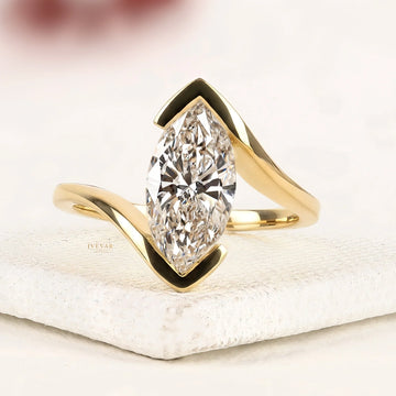 Marquise Cut Lab Diamond Bypass Ring with Pave Band