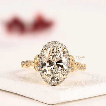 Oval Cut Halo Moissanite Diamond Twisted Rope Band Engagement Ring