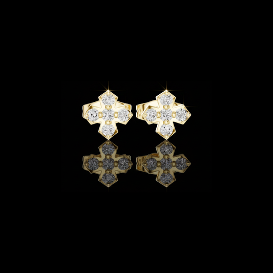 Refined Geometric Cross Round Moissanite Diamond Stud Earrings with Five Stone Cluster