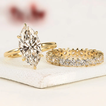 Marquise Cut Lab Diamond Bridal Set with Pave Wedding Band