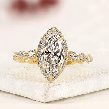 Marquise Cut Halo Lab Diamond Ring with Twisted Pave Band
