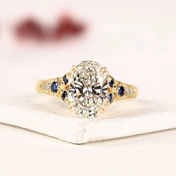 Vintage Oval Cut Lab Diamond Sapphire Engagement Ring