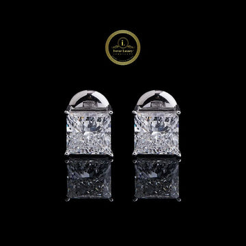 Princess Lab Diamond Classic Solitaire Stud Earrings with Four Prong Crown