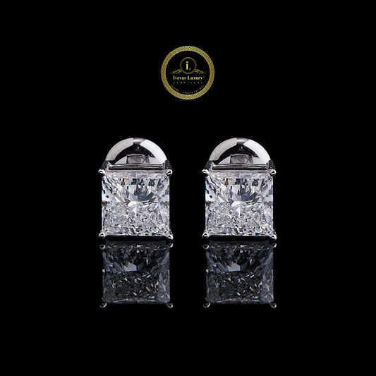 Princess Lab Diamond Classic Solitaire Stud Earrings with Four Prong Crown