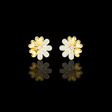 Floral Blossom Round Lab Diamond Mixed Petal Stud Earrings