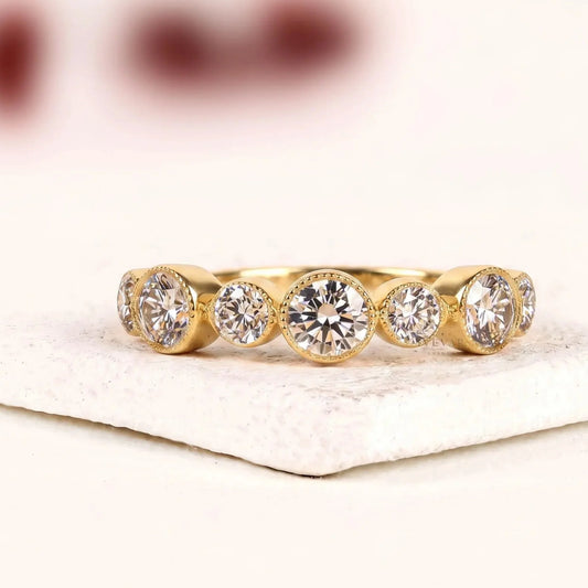 Round Cut Moissanite Diamond Half Eternity Wedding Stacking Band