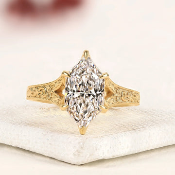 Marquise Cut Moissanite Diamond Ring with Gold Band
