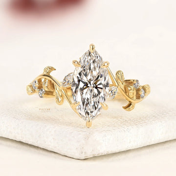 Marquise Cut Lab Diamond Ring with Twisted Floral Vine Band