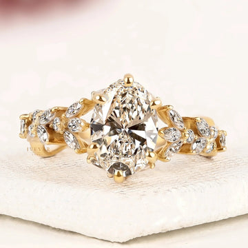 Oval Cut Moissanite Diamond Floral Vine Engagement Ring