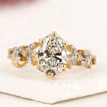 Oval Cut Lab Diamond Floral Vine Engagement Ring
