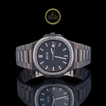 Elegant Black Dial Bezel Diamond Studded Watch