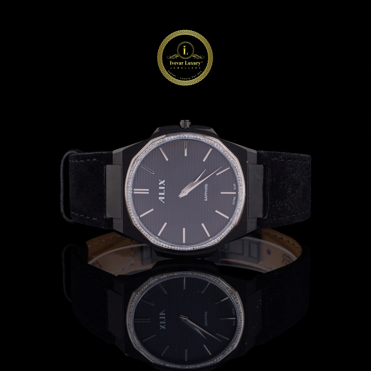 Midnight Black Crystal Bezel Diamond Luxury Timepiece Watch