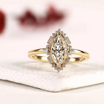 Marquise Cut Halo Lab Diamond Engagement Ring