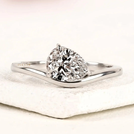 Pear Cut Moissanite Diamond Solitaire Engagement Ring