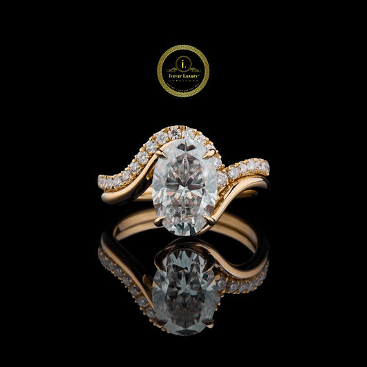 Oval Cut Moissanite Diamond Bypass Pave Engagement Ring