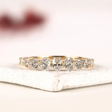 Oval Cut Moissanite Diamond Half Eternity Wedding Band