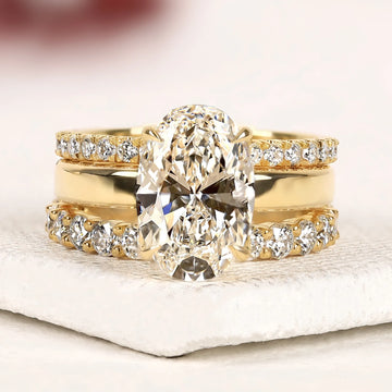 Oval Cut Lab Diamond Bridal Ring Set with Pave Bands