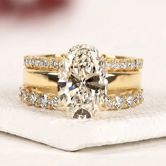 Oval Cut Lab Diamond Bridal Ring Set with Pave Bands