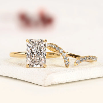 Radiant Cut Lab Diamond Ring with Curved Pave Wedding Band