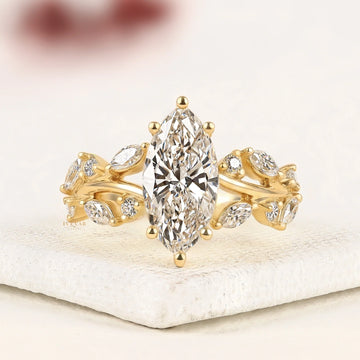 Marquise Cut Lab Diamond Ring with Leaf Band