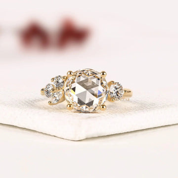 Round Rose Cut Cluster Lab Diamond Engagement Ring